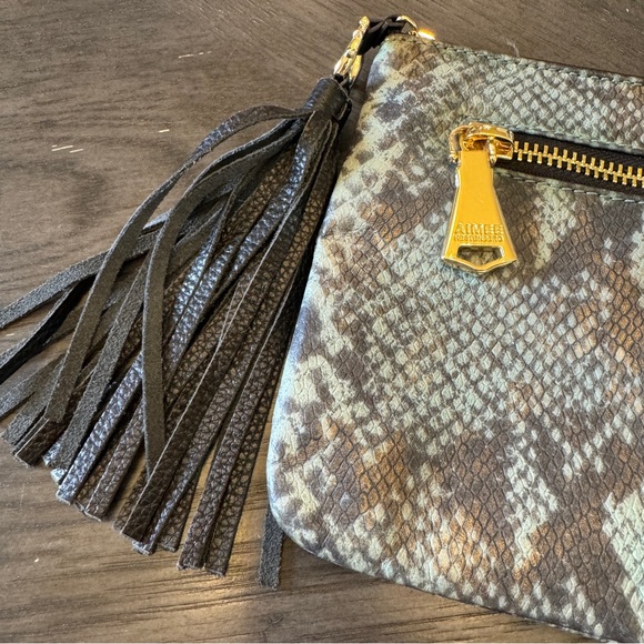 Aimee Kestenberg handbag pouch blue snakeskin vegan leather tassel clutc… - Picture 8 of 9